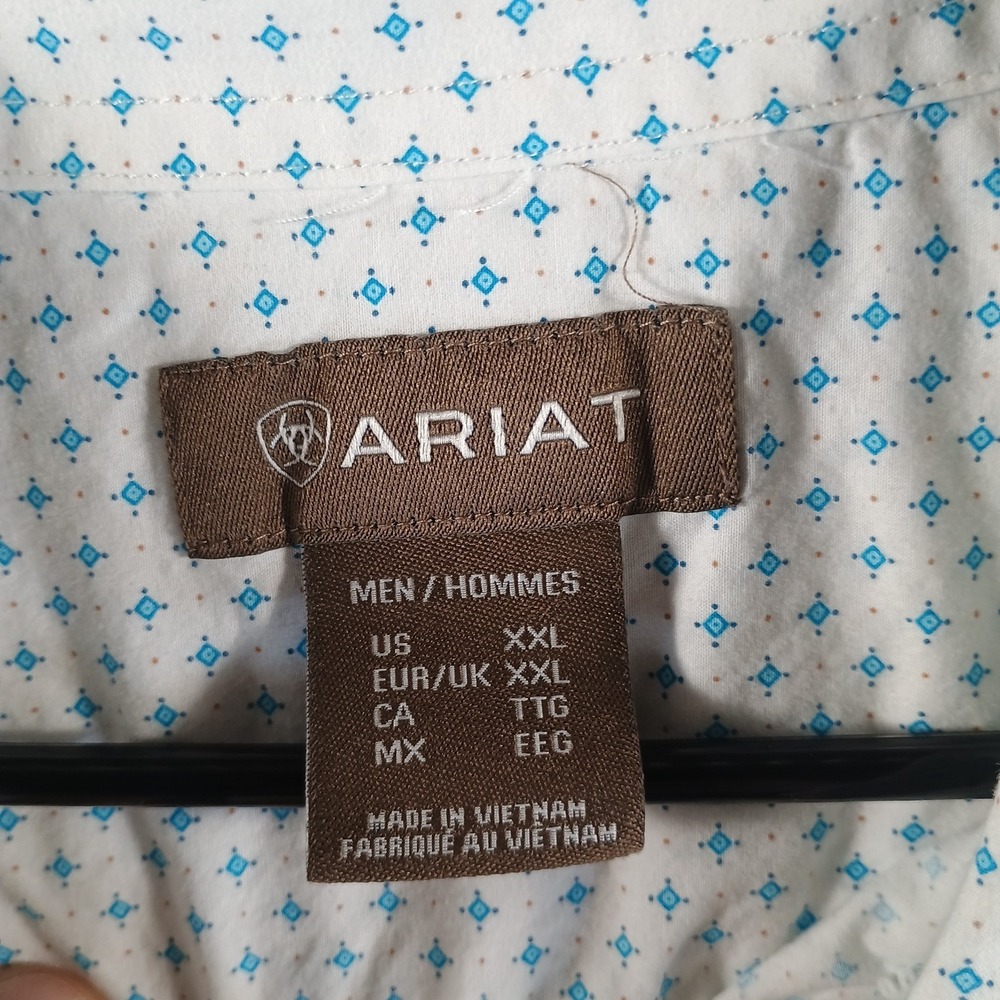 Ariat Kaine Classic Fit Shirt Mens XXL 2XL Geometric White Long Sleeve Button Up - Picture 3 of 12